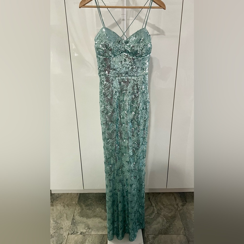 Speechless Seafoam Light Blue Sequin Maxi Slip Dress Size 3 Juniors Prom Gown
